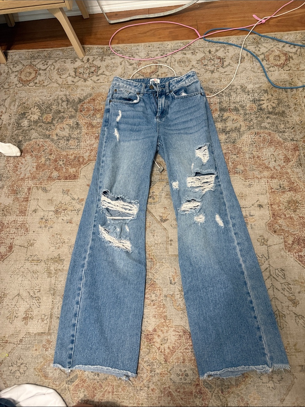 High-Rise Distressed Wide-Leg Jeans - Light Blue